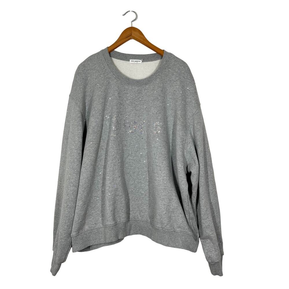 Good American Women’s Jeweled Oversized Crew Neck Sweatshirt‎ Sz 6 Gray Sequins
